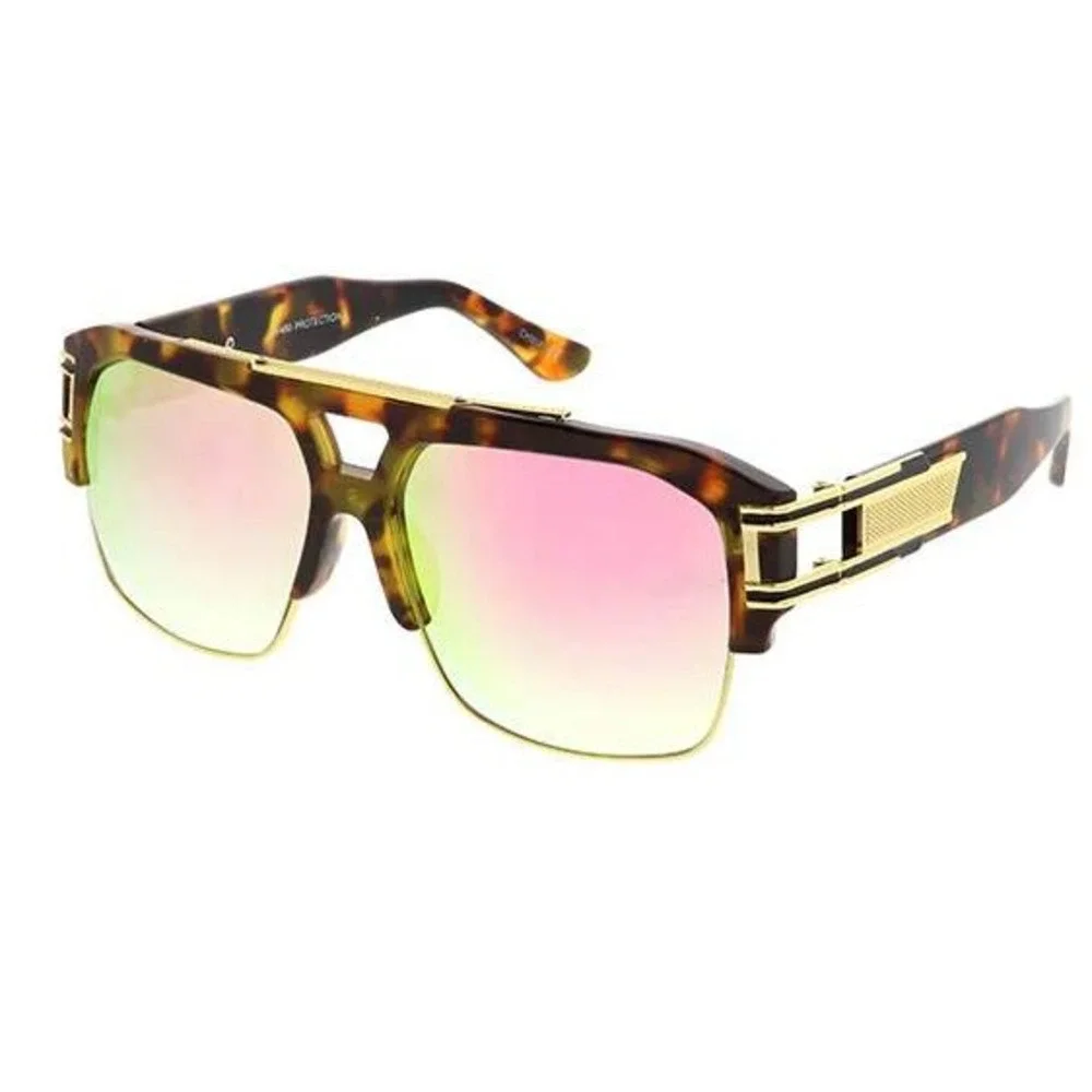 Aviator Sunglasses Tortoise Gold Accents Pink Mirrored Lens Fashion Shades Gafas